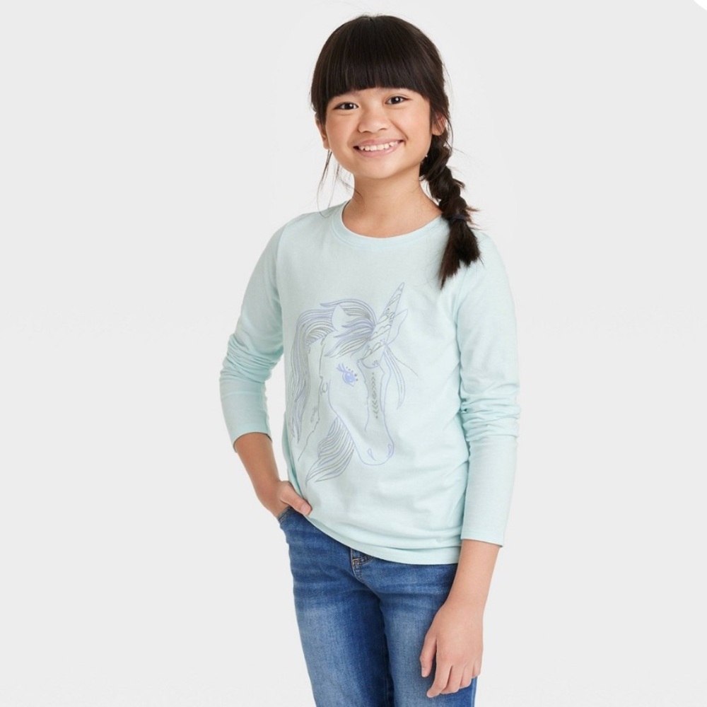 Cat & Jack Kids' Unicorn Long Sleeve Tee - Light Blue